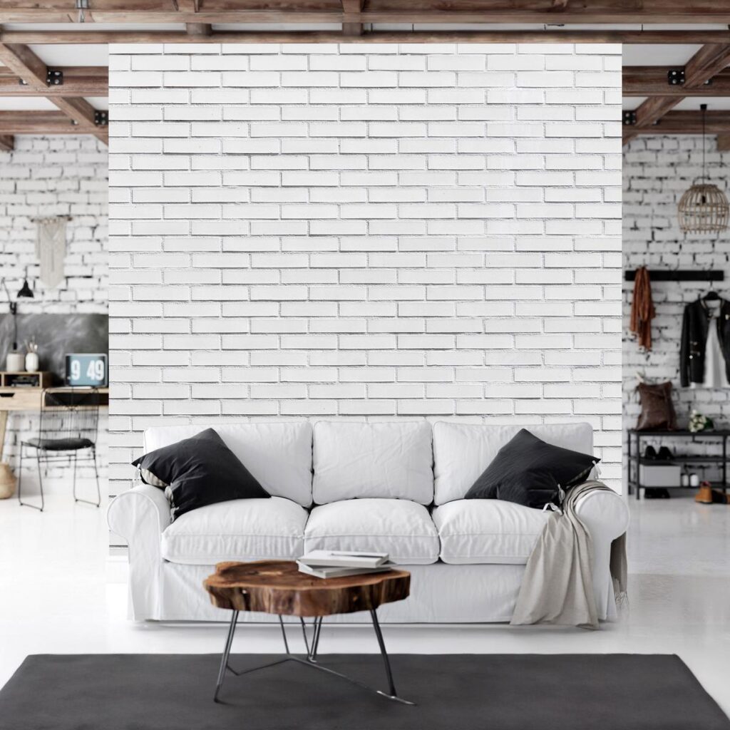 Fotobehang - Snow Brick - Pattern Imitating a Brick Wall in White - Afbeelding 2