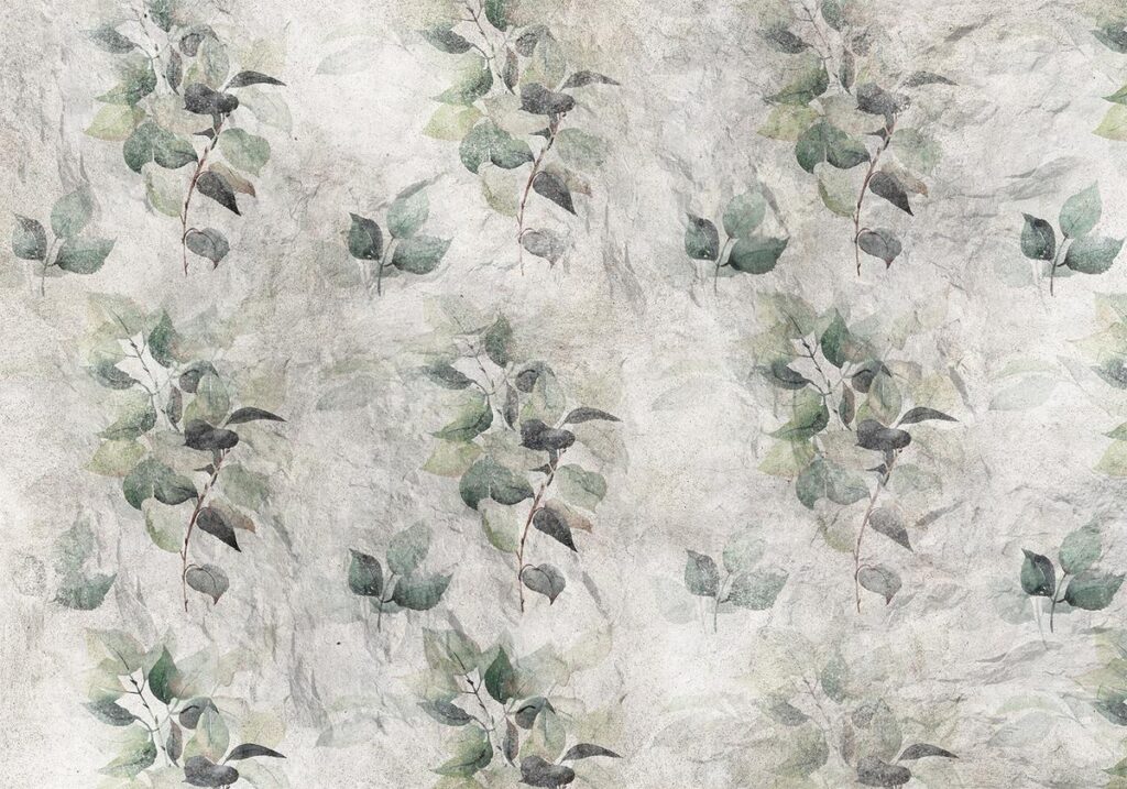Fotobehang - Statue of nature - plant motif with green leaves with grey patterns
