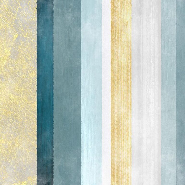 Fotobehang - Striped pattern - abstract background in stripes in blue tones with gold pattern