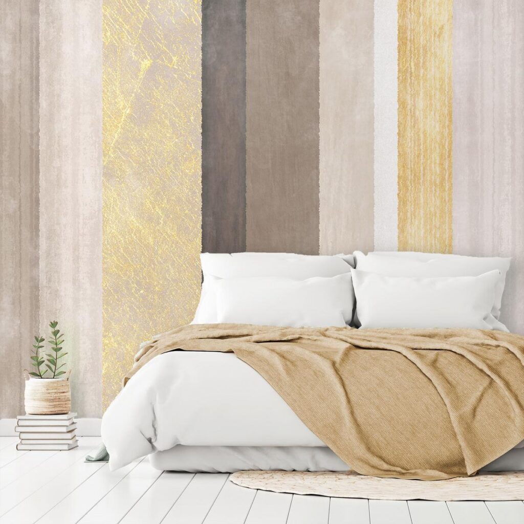 Fotobehang - Striped pattern - abstract background in various stripes with gold pattern - Afbeelding 2