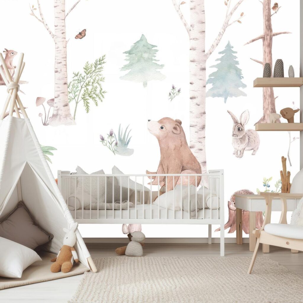 Fotobehang - Subtle Illustration With Forest Animals - Afbeelding 2