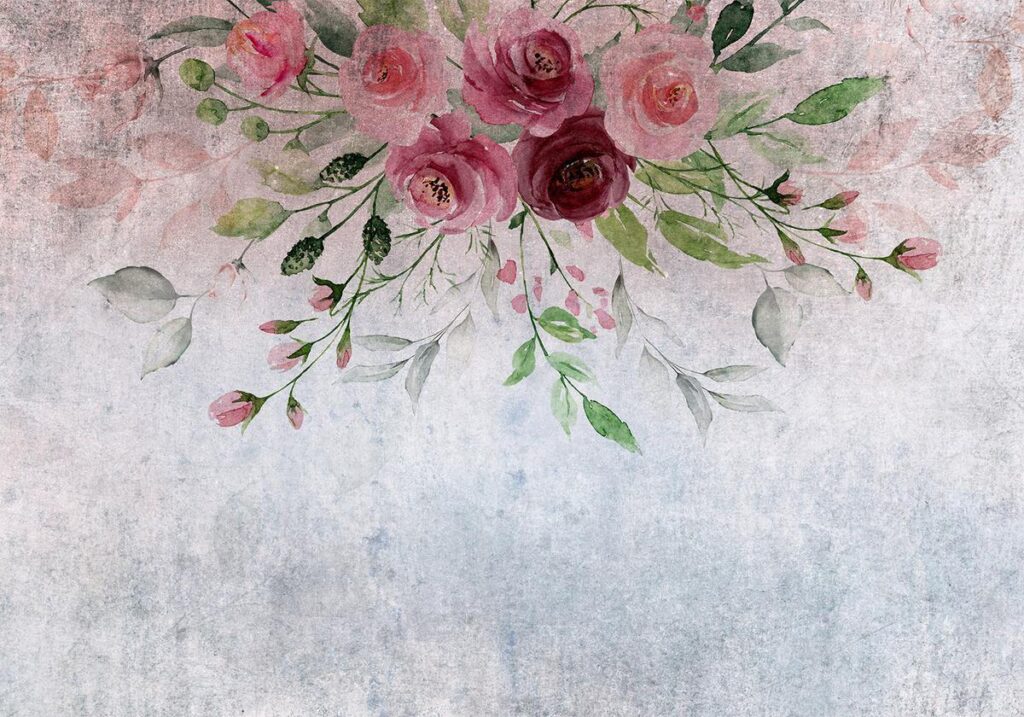 Fotobehang - Summer bloom - plant motif with flowers and leaves in pink tones - Afbeelding 2