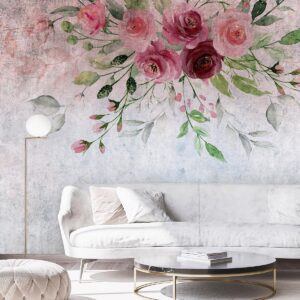 Fotobehang - Summer bloom - plant motif with flowers and leaves in pink tones