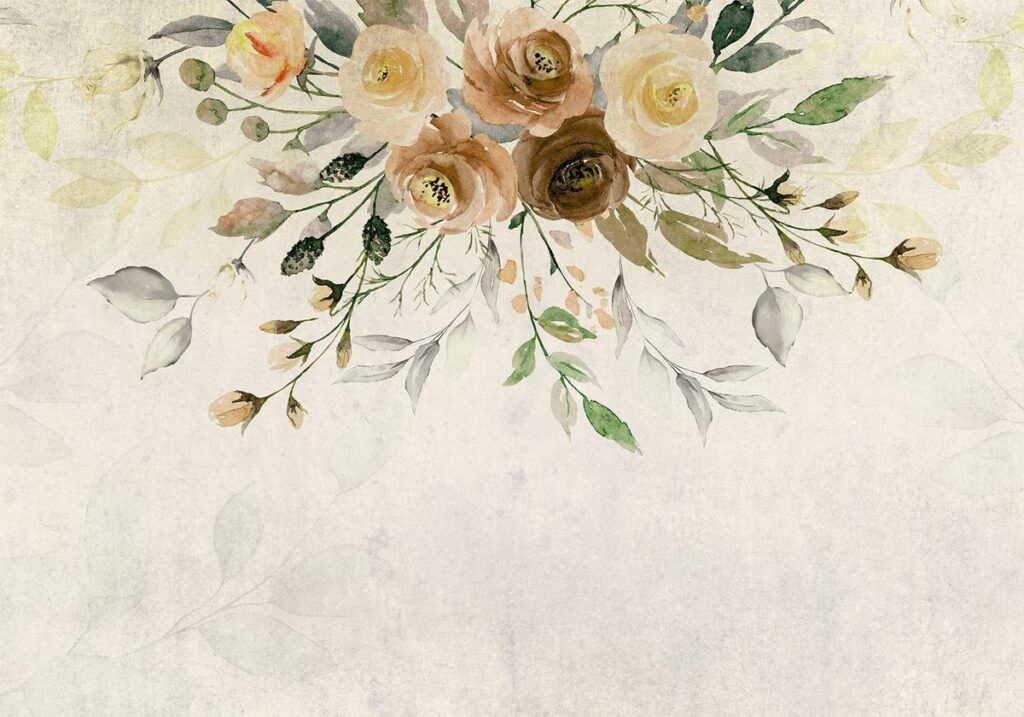 Fotobehang - Summer bloom - retro floral motif with flowers and leaves with patterns - Afbeelding 2