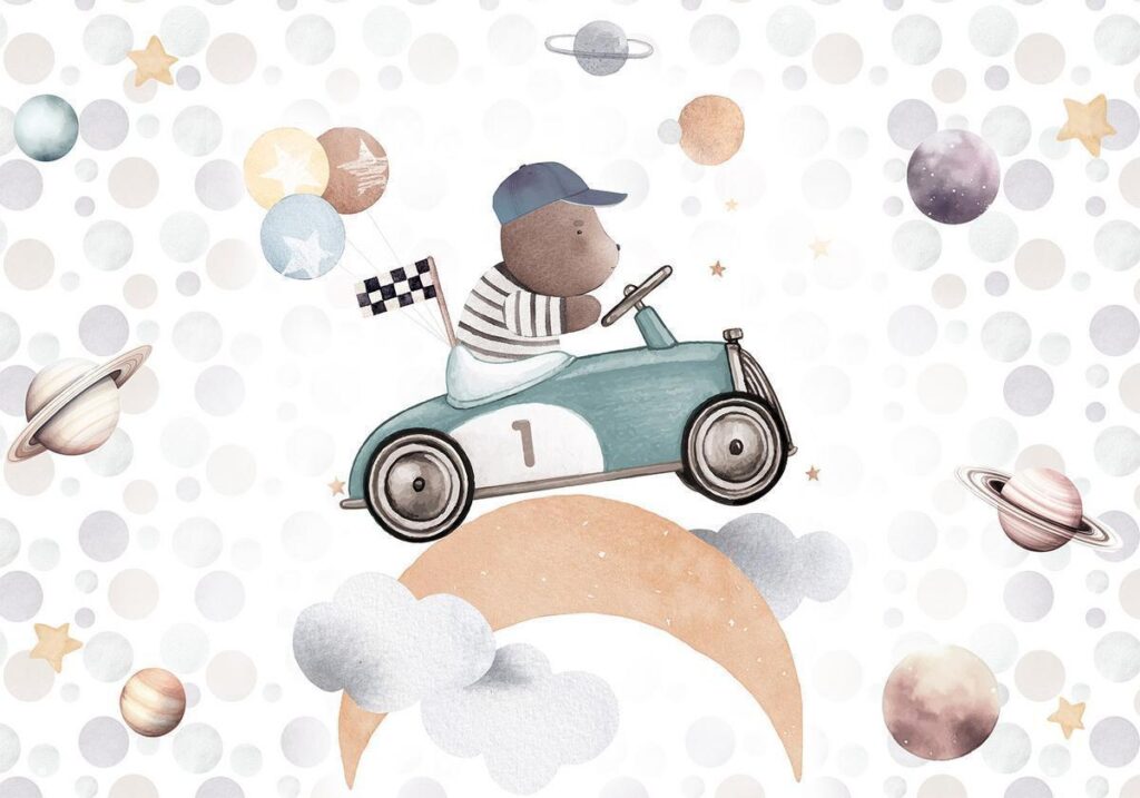 Fotobehang - Teddy Bear in a Racing Car