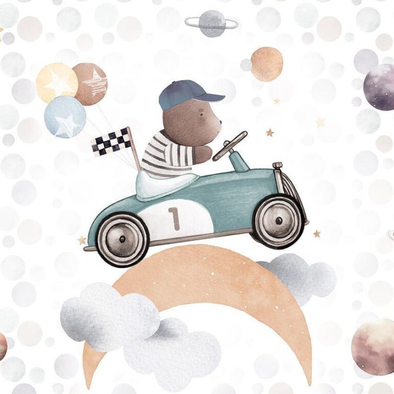 Fotobehang - Teddy Bear in a Racing Car