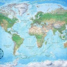Fotobehang - Traditional world map - continents with inscriptions in English and compass