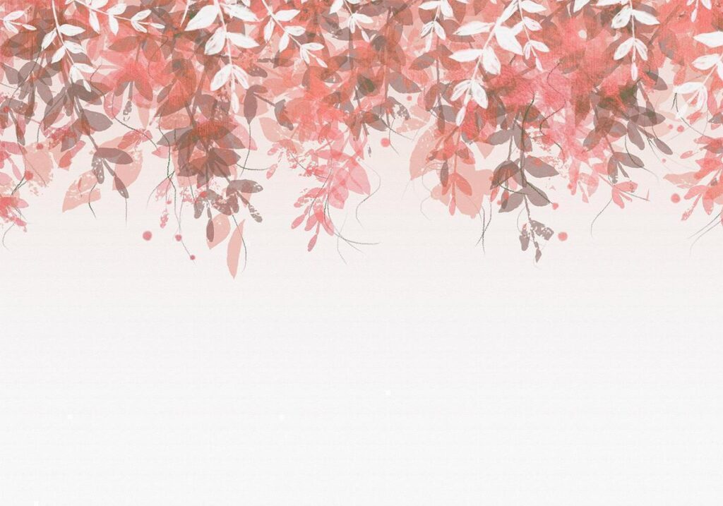 Fotobehang - Under vegetation - hanging vines of pink leaves on a neutral background - Afbeelding 2