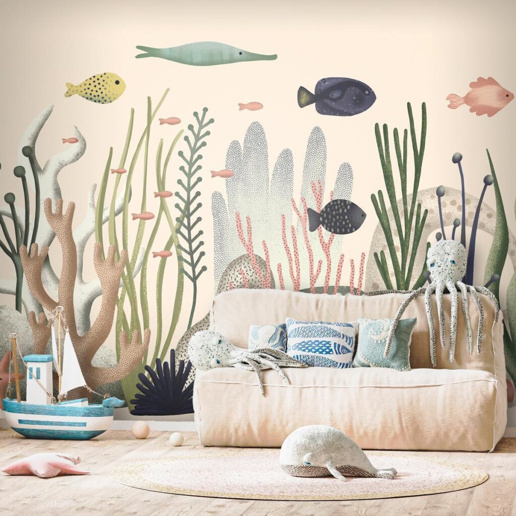 Fotobehang - Underwater World - Fish and Corals in Pastel Colours - Afbeelding 2