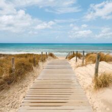 Fotobehang - Vacation Landscape - Wooden Path Leading to the Tranquil Sea