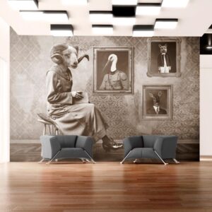Fotobehang - Vintage style abstraction - fantastic figures with animal heads