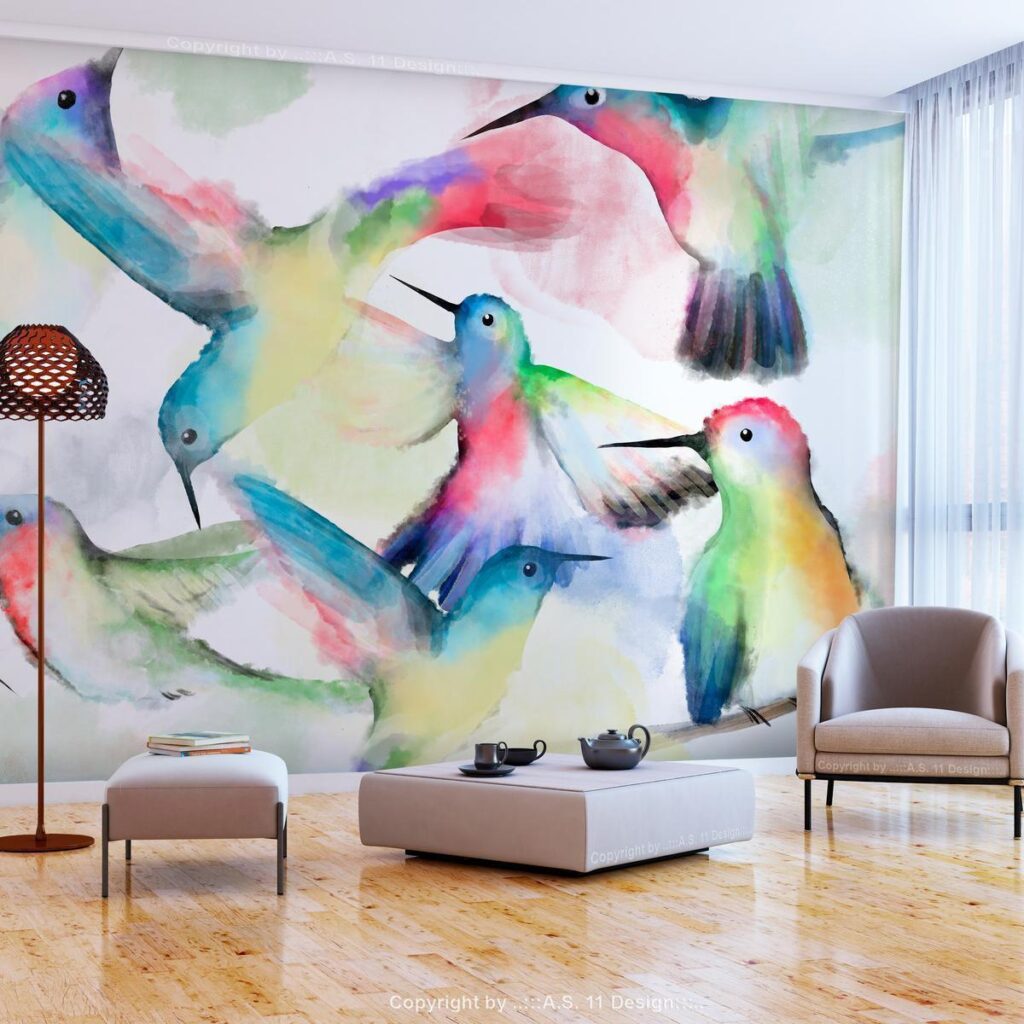 Fotobehang - Watercolor Birds - Afbeelding 2