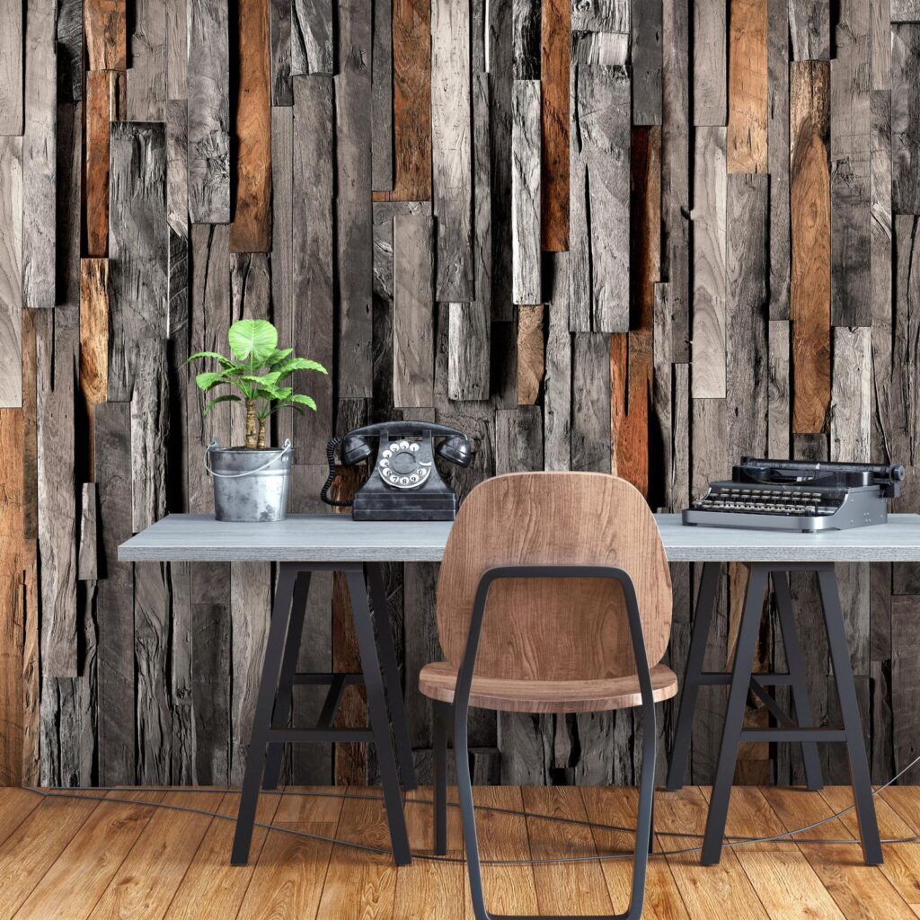 Fotobehang - Wooden Curtain (Grey and Brown) - Afbeelding 2