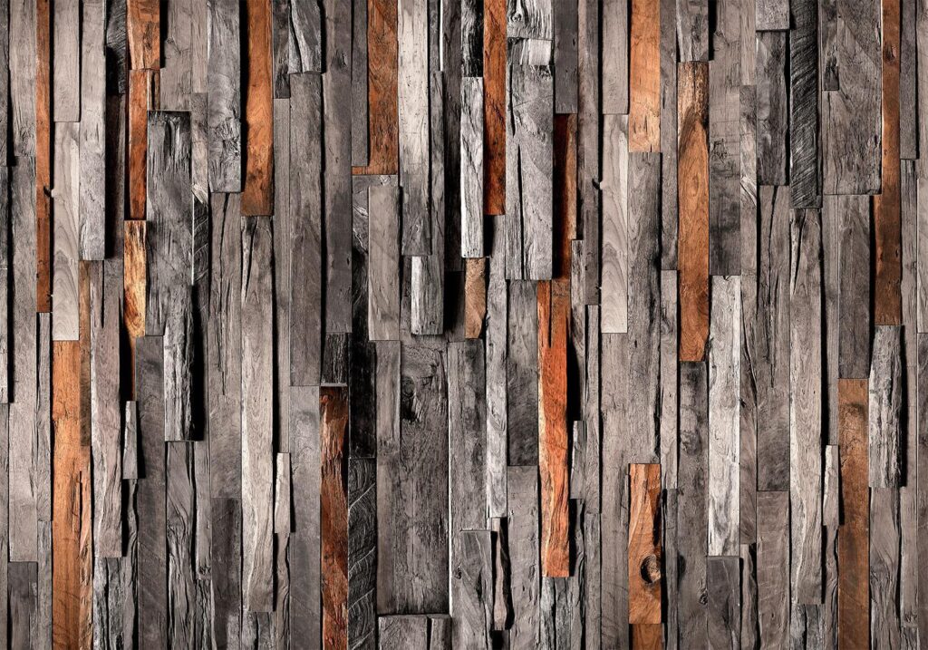 Fotobehang - Wooden Curtain (Grey and Brown)