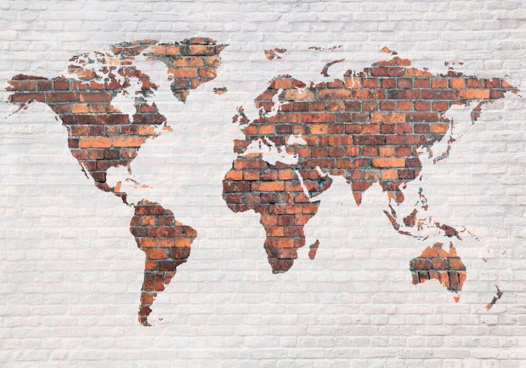 Fotobehang - World Map: Brick Wall - Afbeelding 2