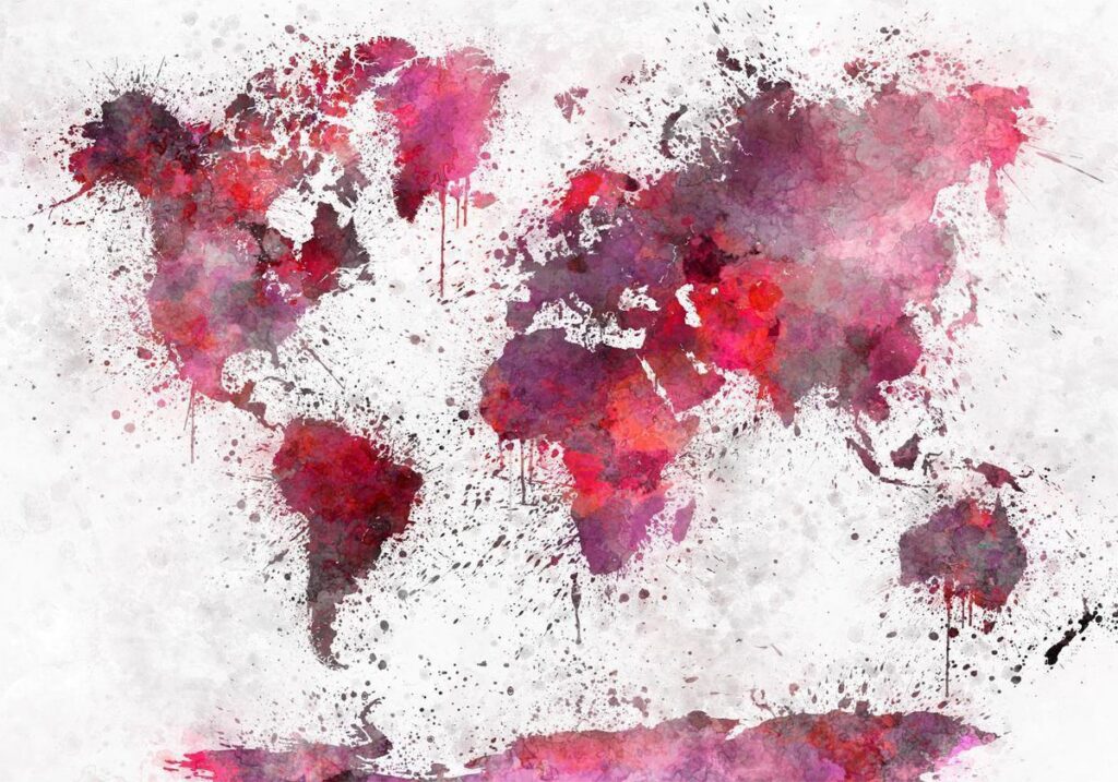 Fotobehang - World Map: Red Watercolors - Afbeelding 2