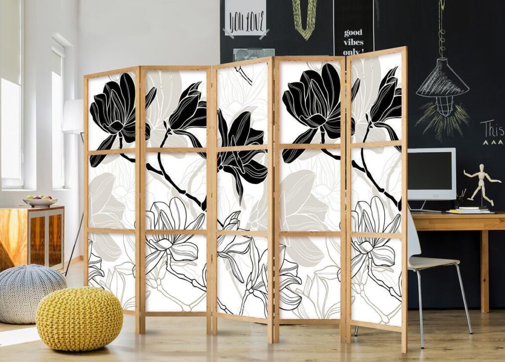 Japans kamerscherm - Black and White Flowers II