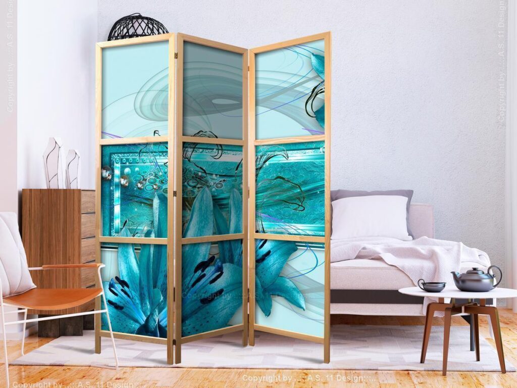 Japans kamerscherm - Lilies in Pale Blue I