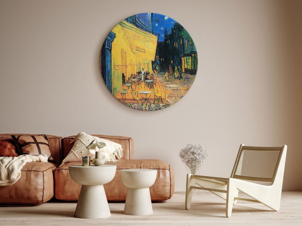 Rond schilderij - Café Terrace at Night, Vincent Van Gogh - View of a French Street - Afbeelding 2