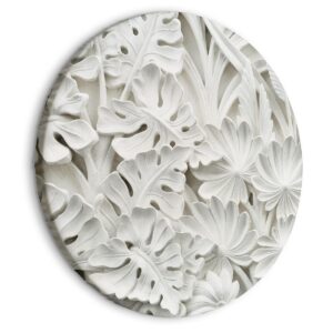 Rond schilderij - Carved Nature - Pattern With White Leaves Made of Stone