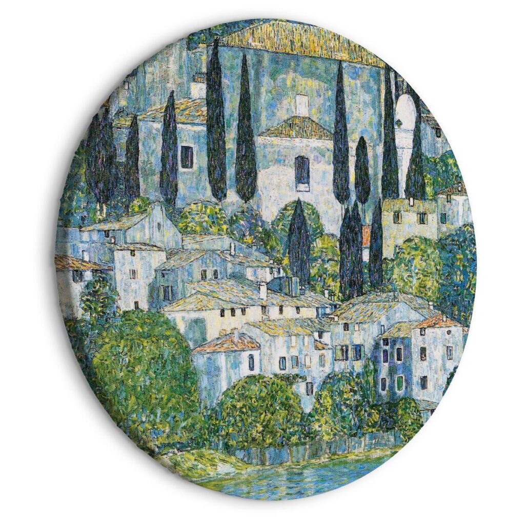 Rond schilderij - Church in Cassone, Gustav Klimt - German Architecture by the River - Afbeelding 2