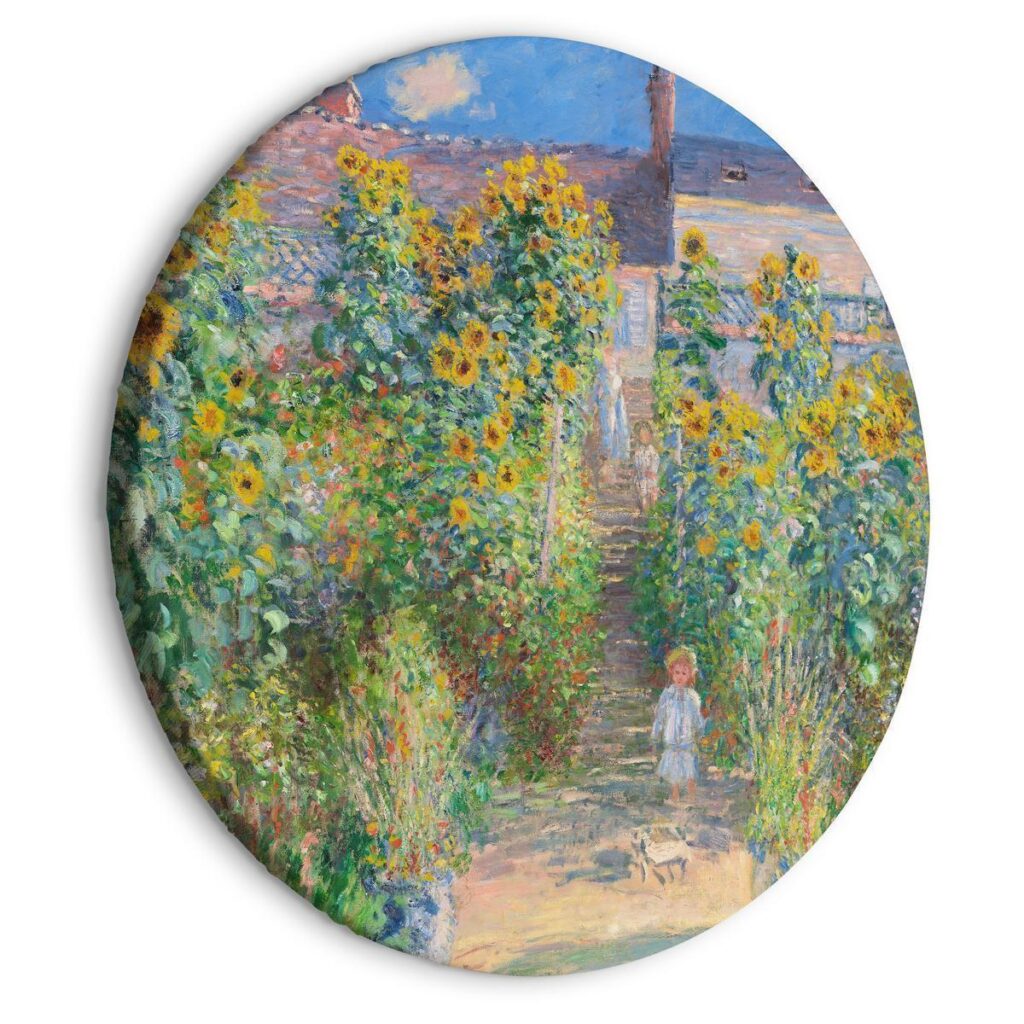 Rond schilderij - Claude Monet’s Garden at Vétheuil - Farmhouse With Sunflowers - Afbeelding 2
