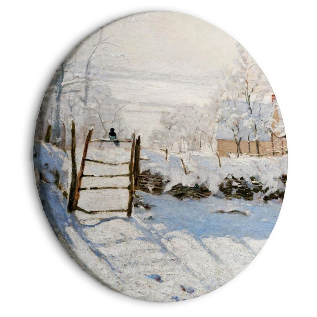 Rond schilderij - Claude Monet’s Magpie - Normandy’s Painted Winter Landscape - Afbeelding 2