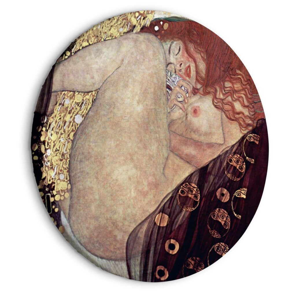 Rond schilderij - Gustav Klimt - Danae - Painted Nude Showing a Lying Woman - Afbeelding 2