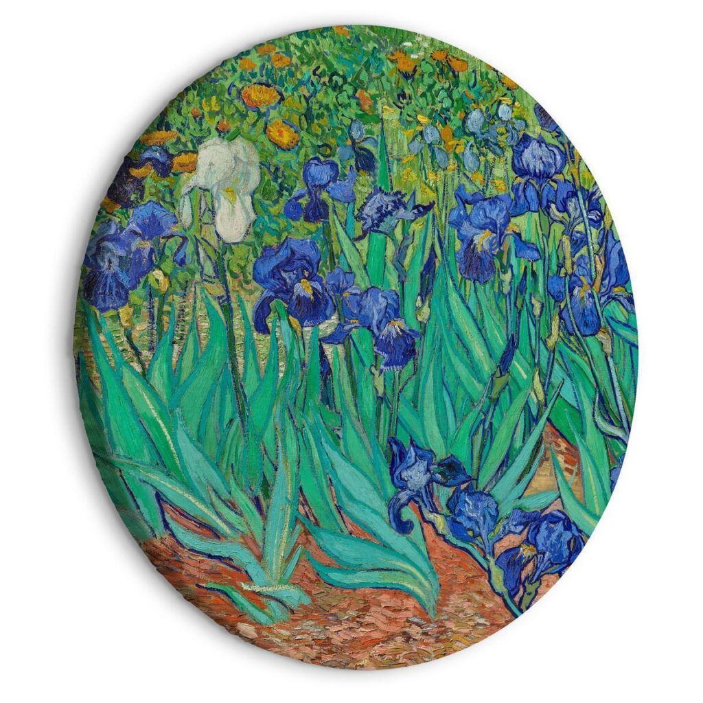 Rond schilderij - Irises by Vincent Van Gogh - Blue Flowers in the Meadow - Afbeelding 2