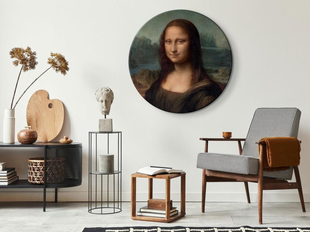 Rond schilderij - Leonardo Da Vinci - Gioconda - Painted Portrait of the Mona Lisa - Afbeelding 2