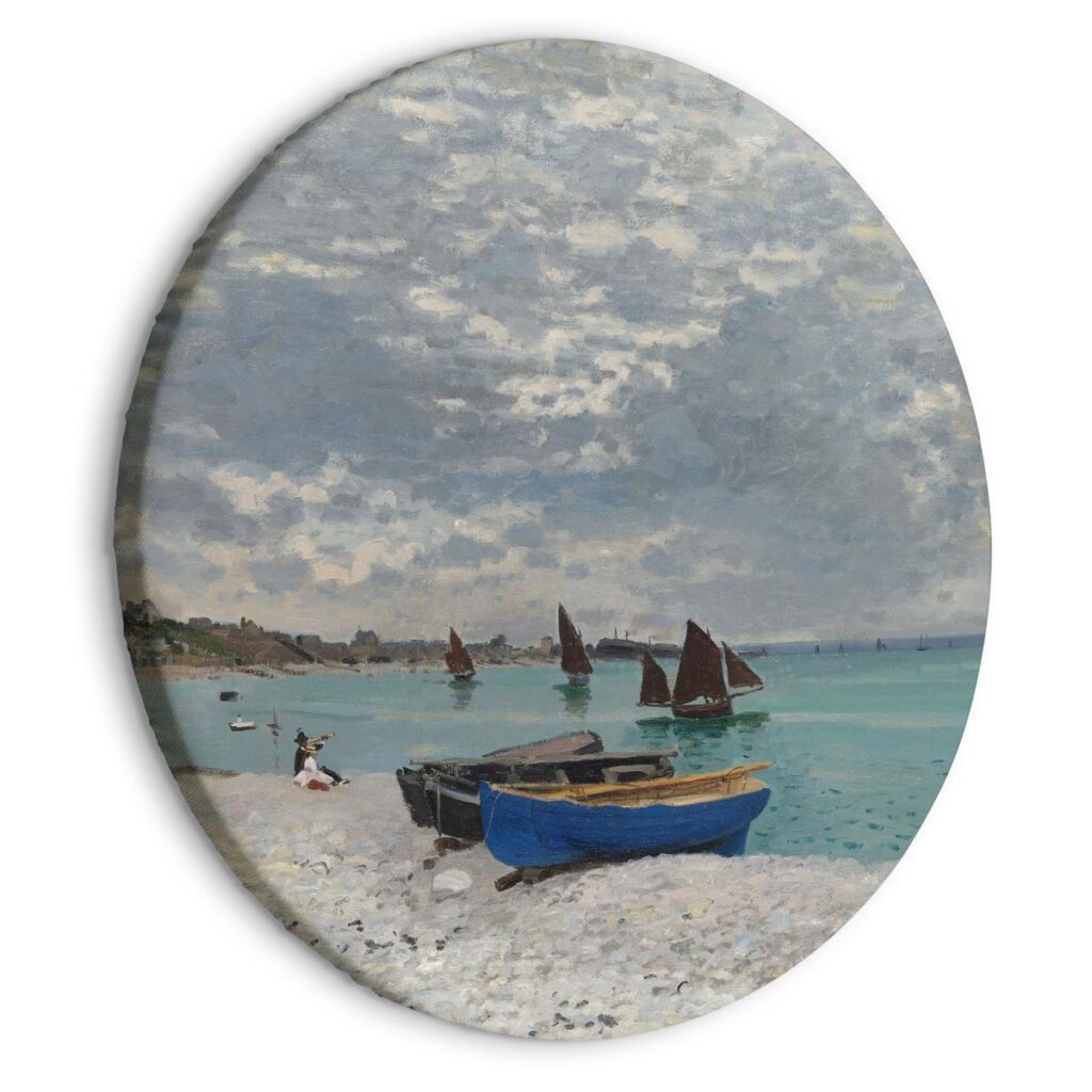Rond schilderij - Sainte-Adresse Beach, Claude Monet - Boats on the Seashore - Afbeelding 2