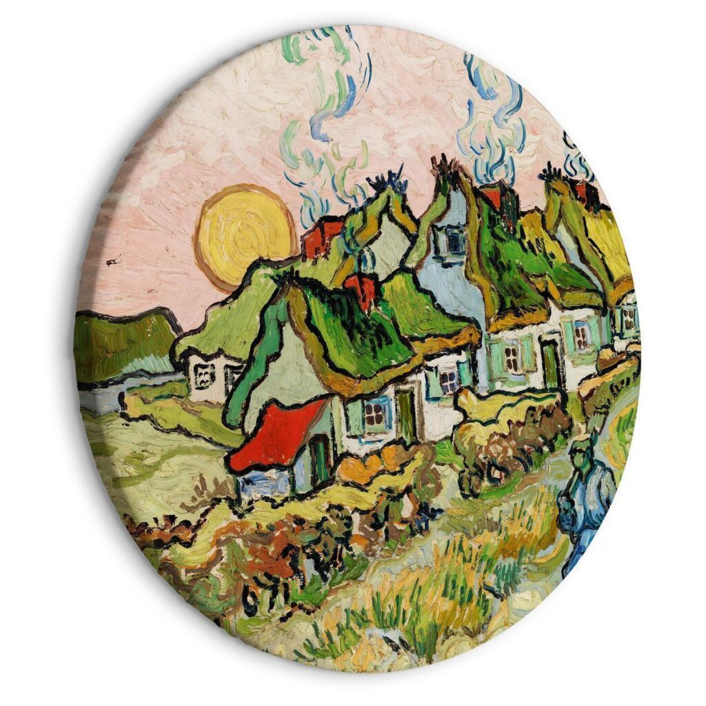 Rond schilderij - Thatched Cottages in the Sunshine Reminiscence of the North (Vincent van Gogh) - Afbeelding 2