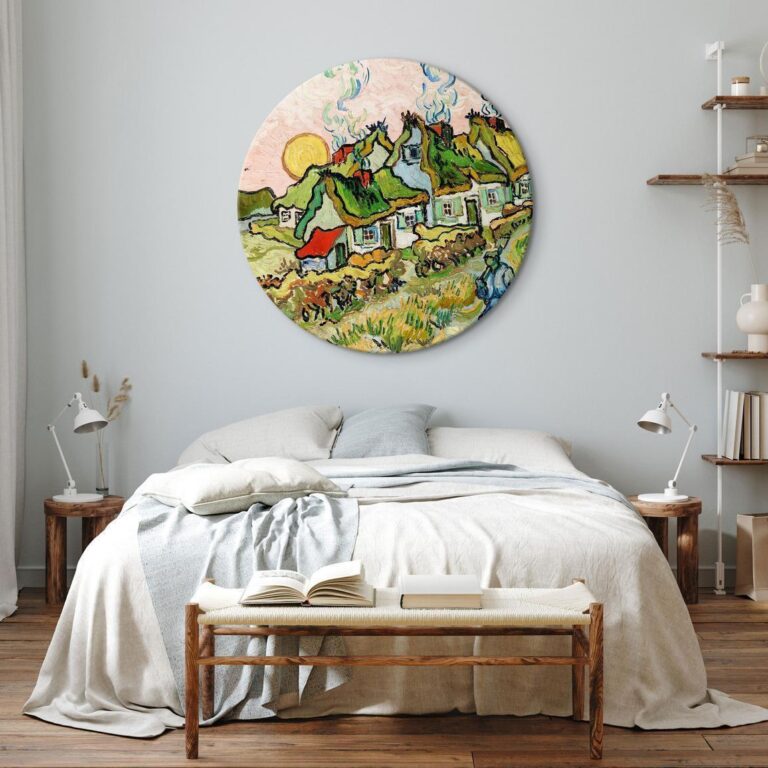 Rond schilderij - Thatched Cottages in the Sunshine Reminiscence of the North (Vincent van Gogh)
