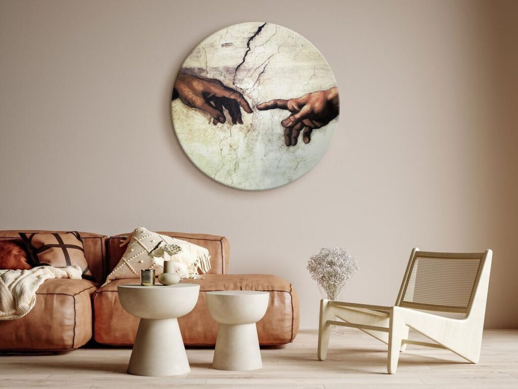 Rond schilderij - The Creation of Adam - hands from a fresco by Michelangelo - Afbeelding 2