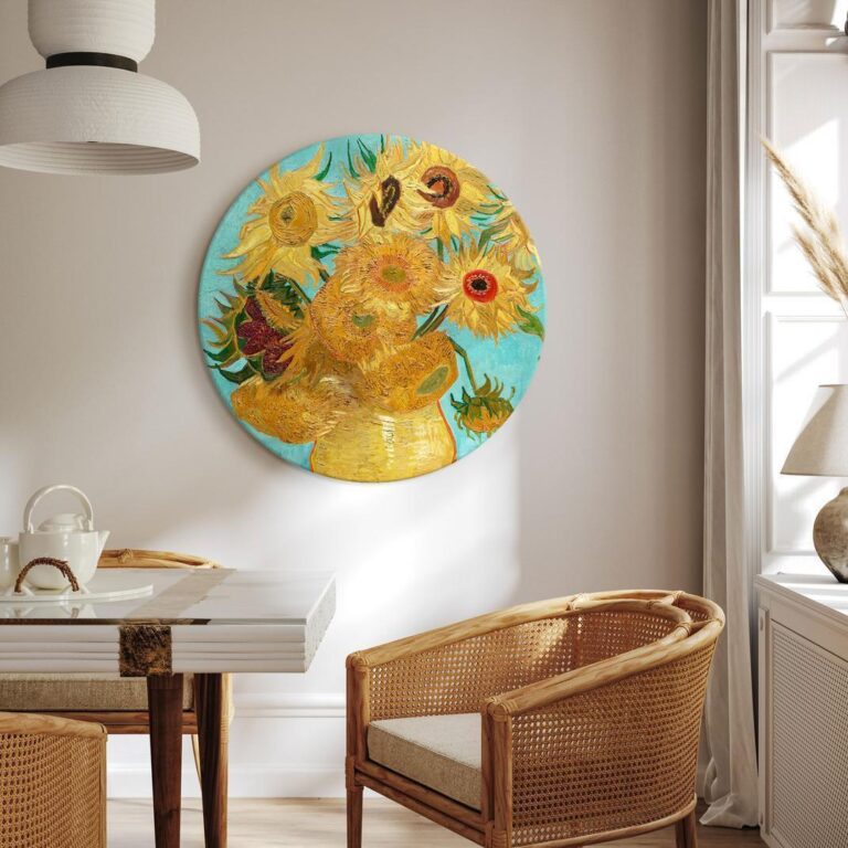 Rond schilderij - Vase with Twelve Sunflowers (Vincent van Gogh)