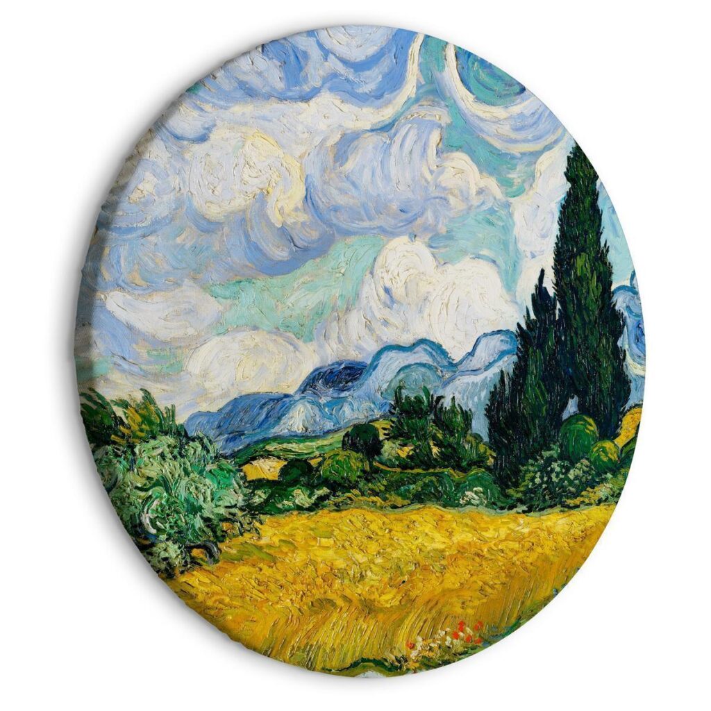 Rond schilderij - Vincent Van Gogh - A Landscape With a Yellow Field of Chrysanthemum and a Cypress Tree - Afbeelding 2