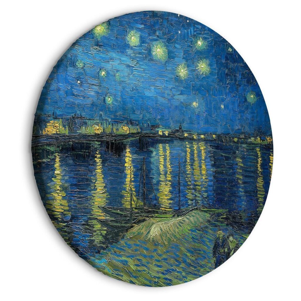 Rond schilderij - Vincent Van Gogh - Starry Night Over the Rhone - A Boat Against the Backgof the Blue Sky - Afbeelding 2