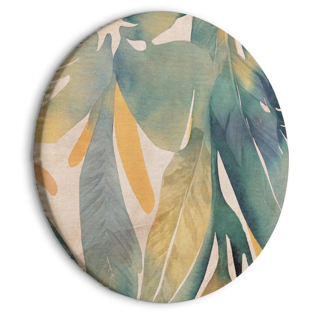 Rond schilderij - Watercolor exotics - Hanging delicate tropical plants in colors of green and yellow on a beige background/Watercolor tropics - Afbeelding 2