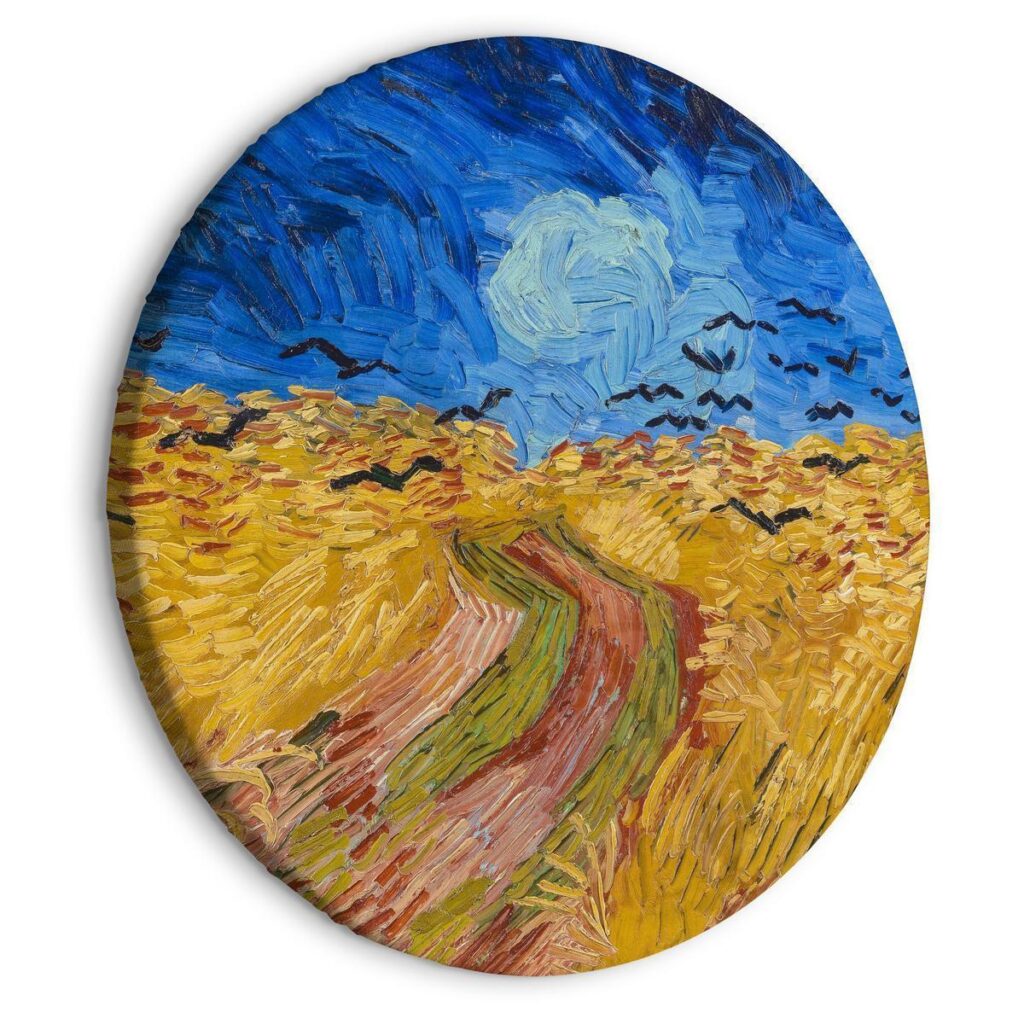 Rond schilderij - Wheat Field With Crows, Vincent Van Gogh - Summer Countryside Landscape - Afbeelding 2