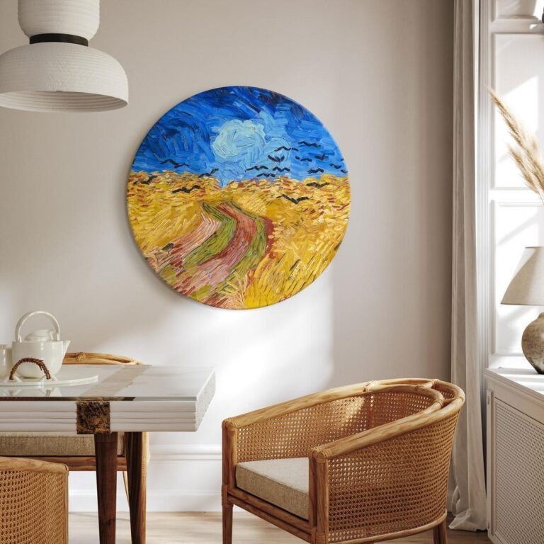 Rond schilderij - Wheat Field With Crows, Vincent Van Gogh - Summer Countryside Landscape