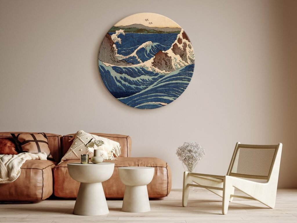 Rond schilderij - Woodcut Utagawa Hiroshige - Great Blue Wave