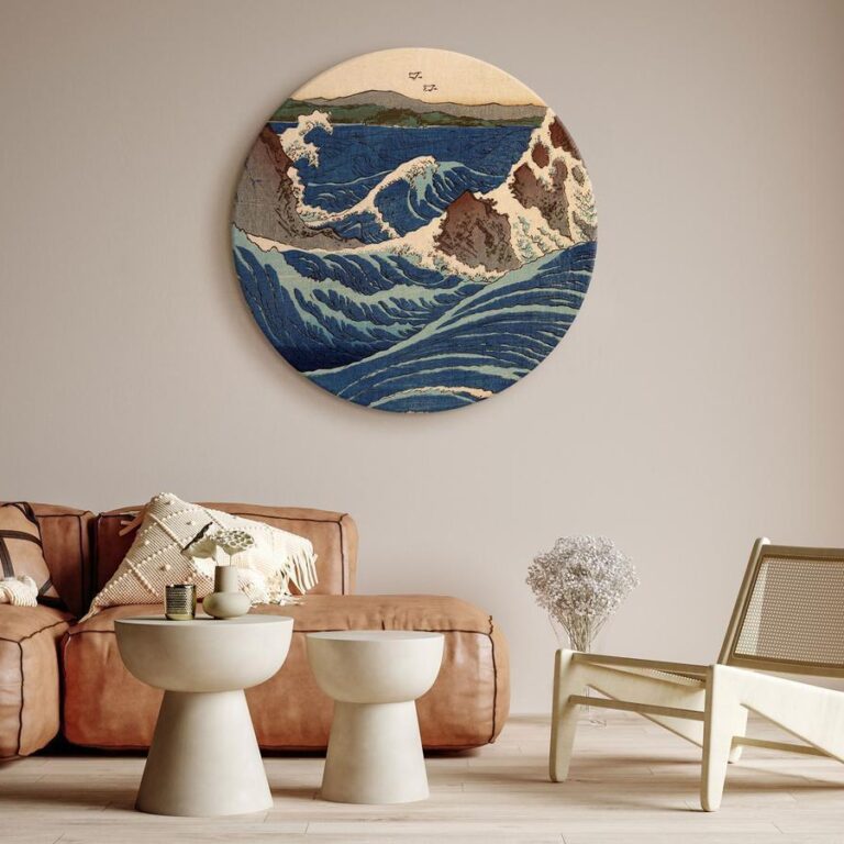 Rond schilderij - Woodcut Utagawa Hiroshige - Great Blue Wave