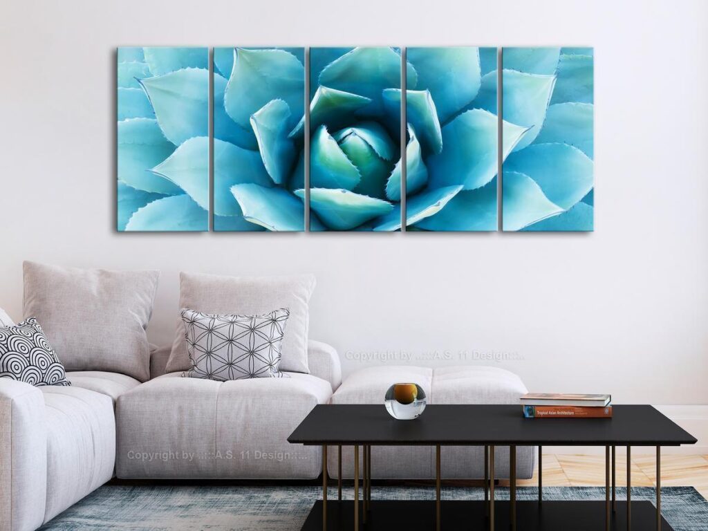 Schilderij - Agave (5 Parts) Narrow Blue