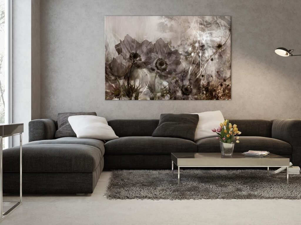 Schilderij - Anemones in Sepia (1 Part) Wide