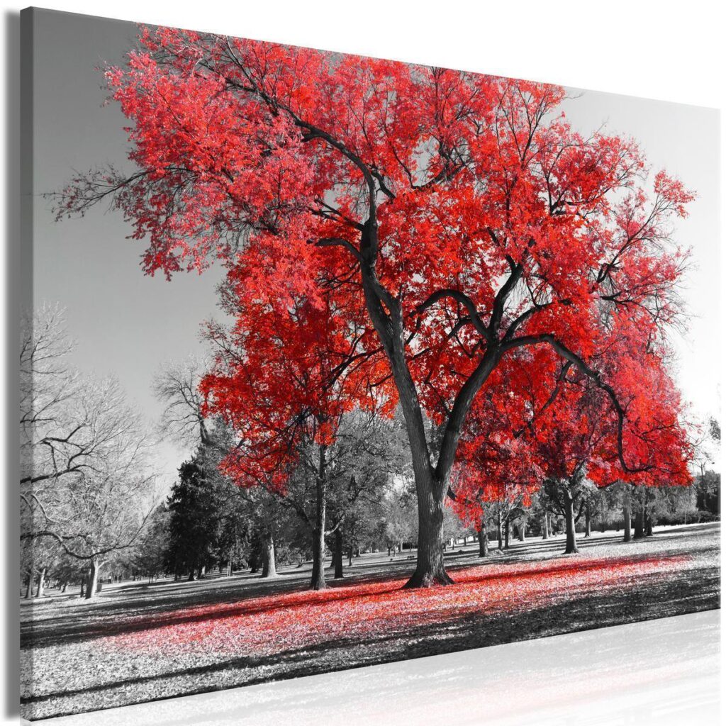 Schilderij - Autumn in the Park (1 Part) Wide Red