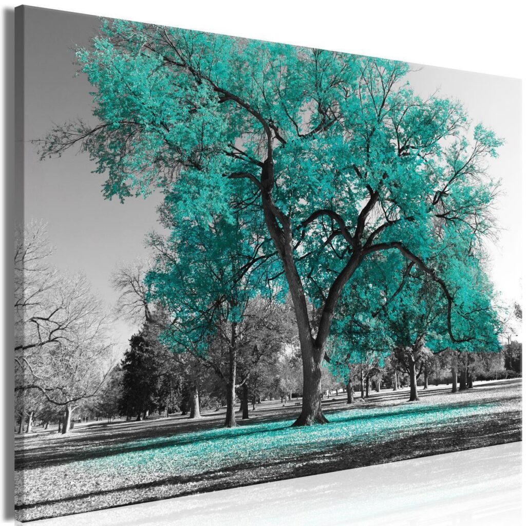 Schilderij - Autumn in the Park (1 Part) Wide Turquoise - Afbeelding 2