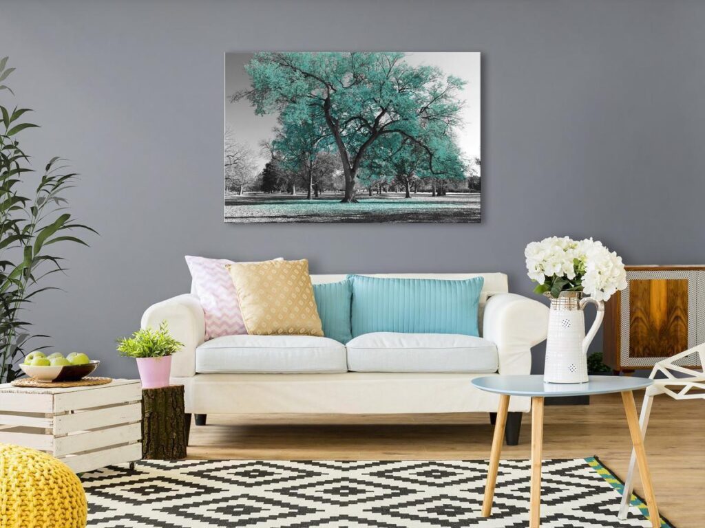 Schilderij - Autumn in the Park (1 Part) Wide Turquoise