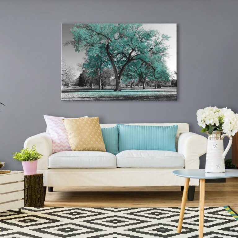 Schilderij - Autumn in the Park (1 Part) Wide Turquoise