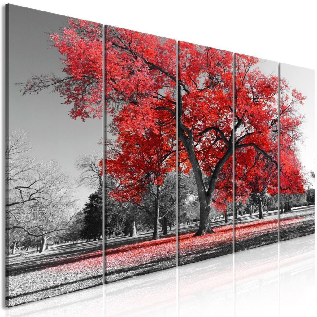 Schilderij - Autumn in the Park (5 Parts) Narrow Red