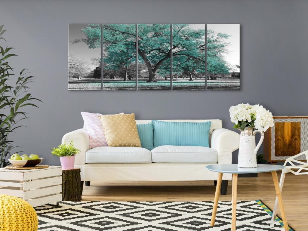 Schilderij - Autumn in the Park (5 Parts) Narrow Turquoise - Afbeelding 2